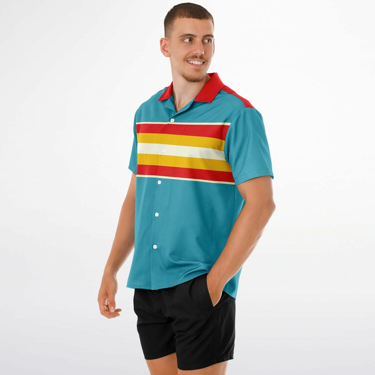 Retro Rocket Spread Collar Short Sleeve  - Retro Button Up Shirt