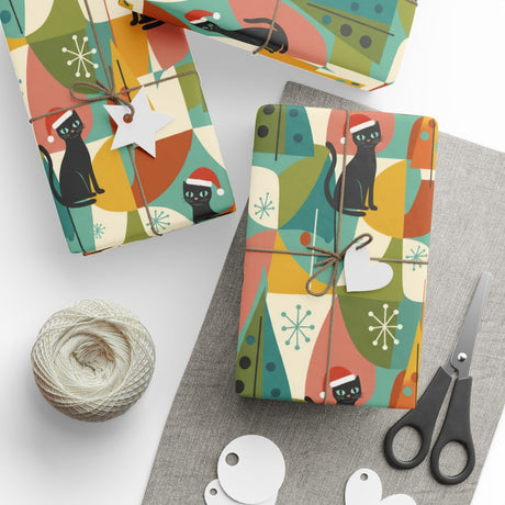 Festive Cat in Santa Hat Holiday Gift Wrapping Paper