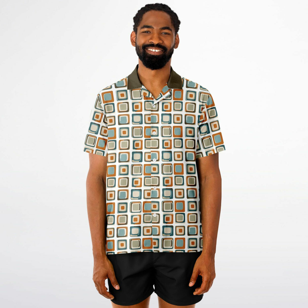 Mod Square Camp Spread Collar Short Sleeve - Retro Button Up Shirt