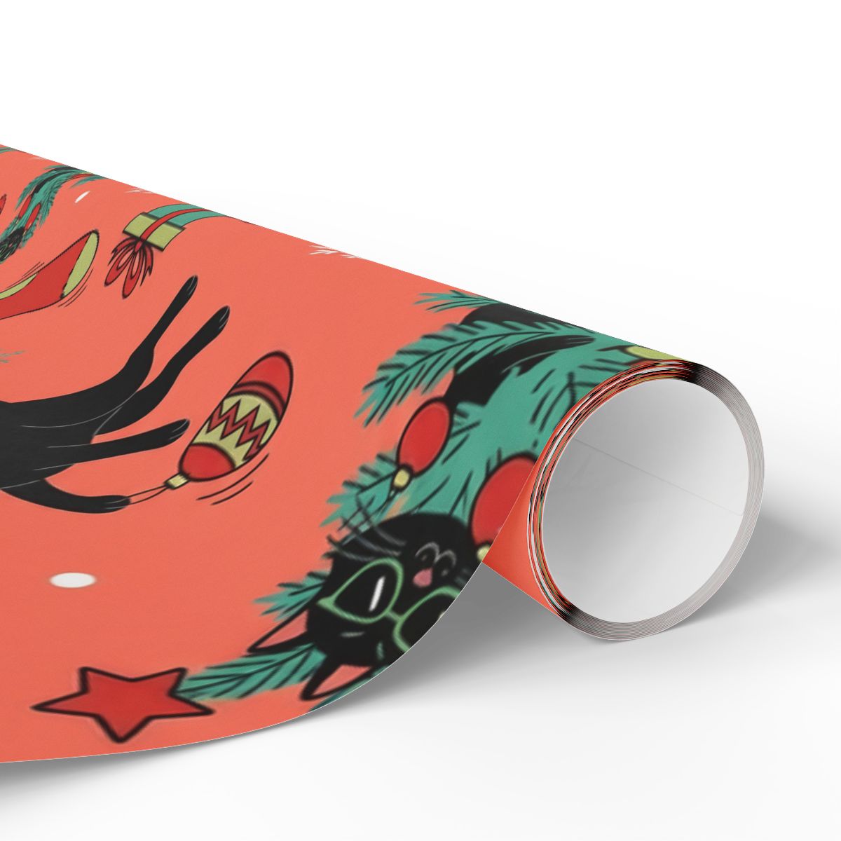 Festive Holiday Cat Themed Wrapping Paper Roll