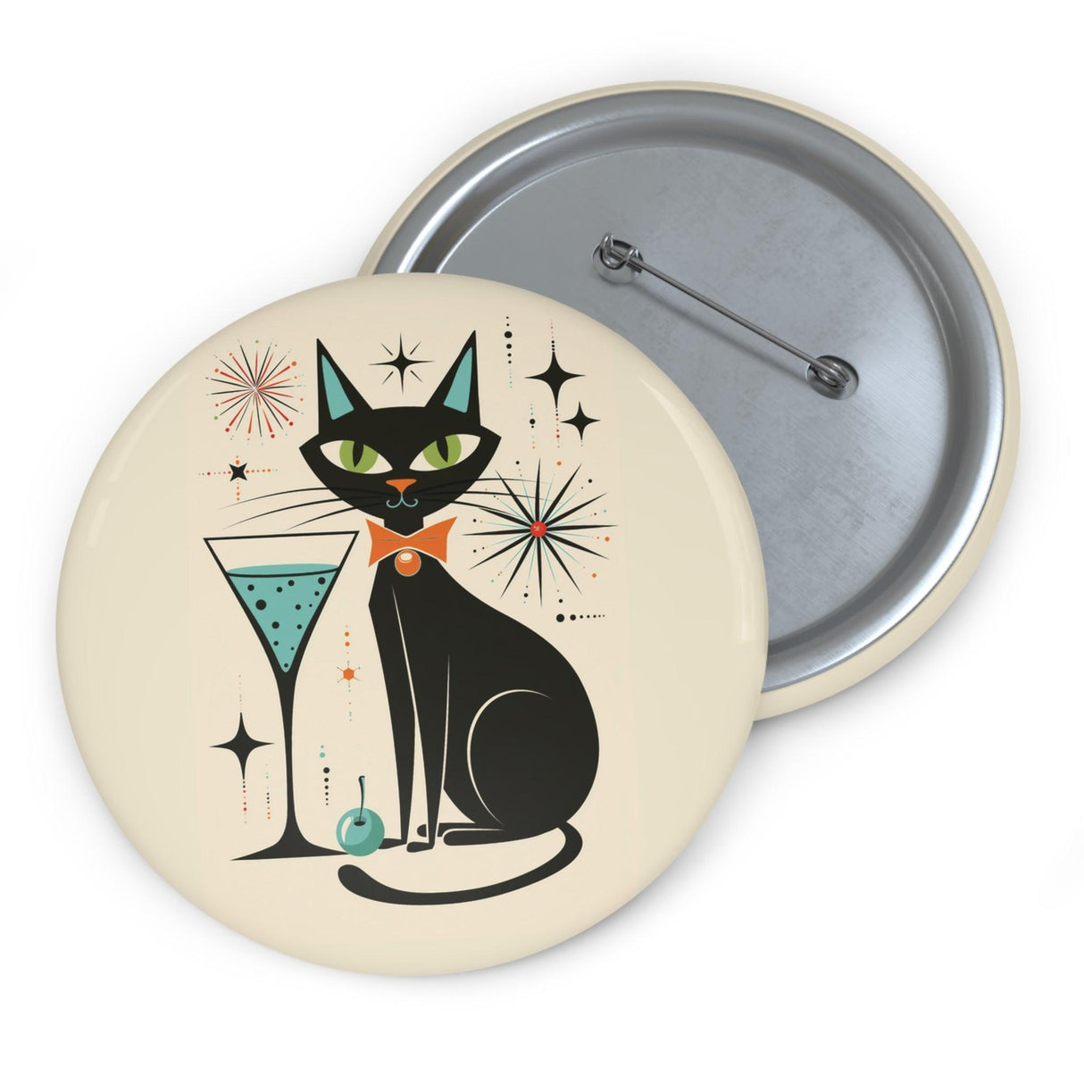 Mid Century Modern Atomic Kitty with Martini Pin Button