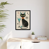 Black Cat Martini Framed Canvas