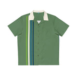 Kickin It in Green and Blue Striped - Retro Button Up Shirt