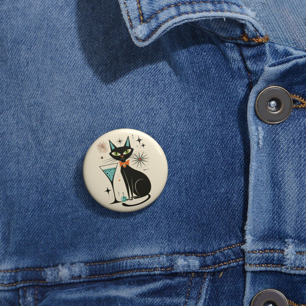 Mid Century Modern Atomic Kitty with Martini Pin Button