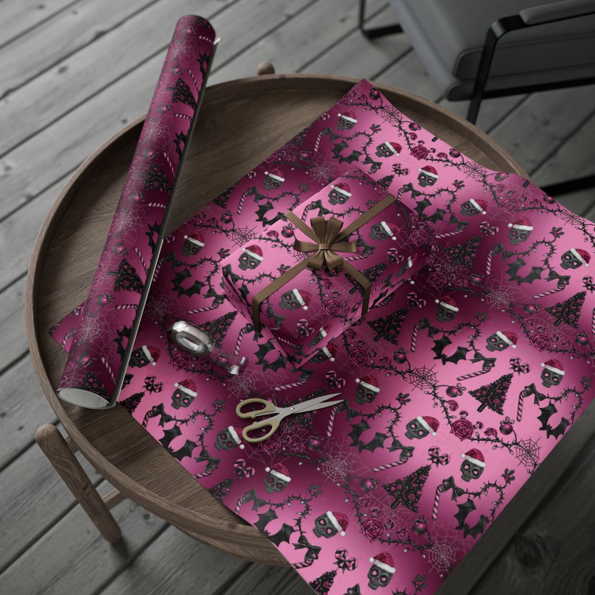 Festive Pink Skull Theme Gift Wrap for Special Occasions