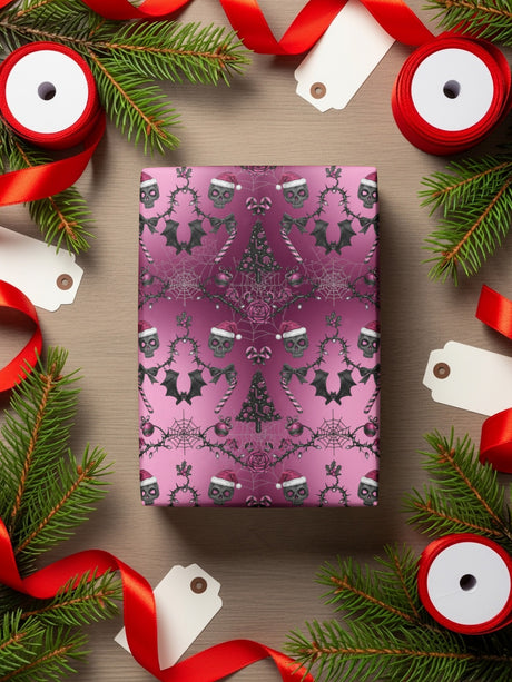 Festive Holiday Wrapping Paper with Skulls Design