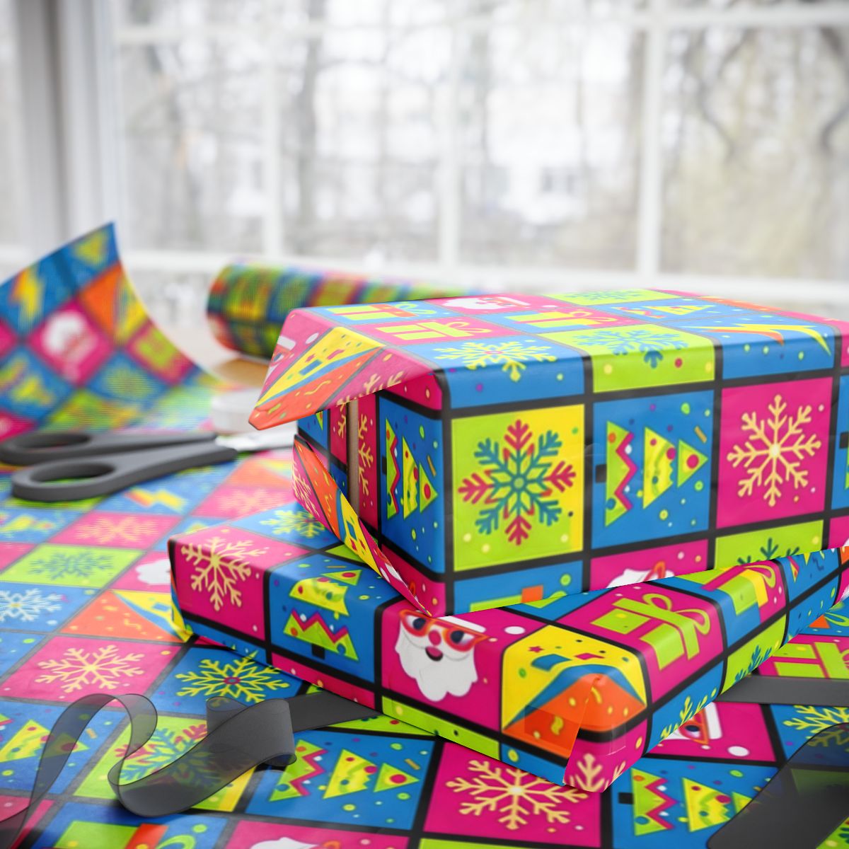 Bright Colorful Christmas Gift Wrapping Paper Sheets