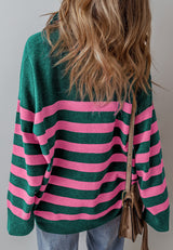 Y2K Contrast Striped Quarter Zip Long Sleeve Sweater