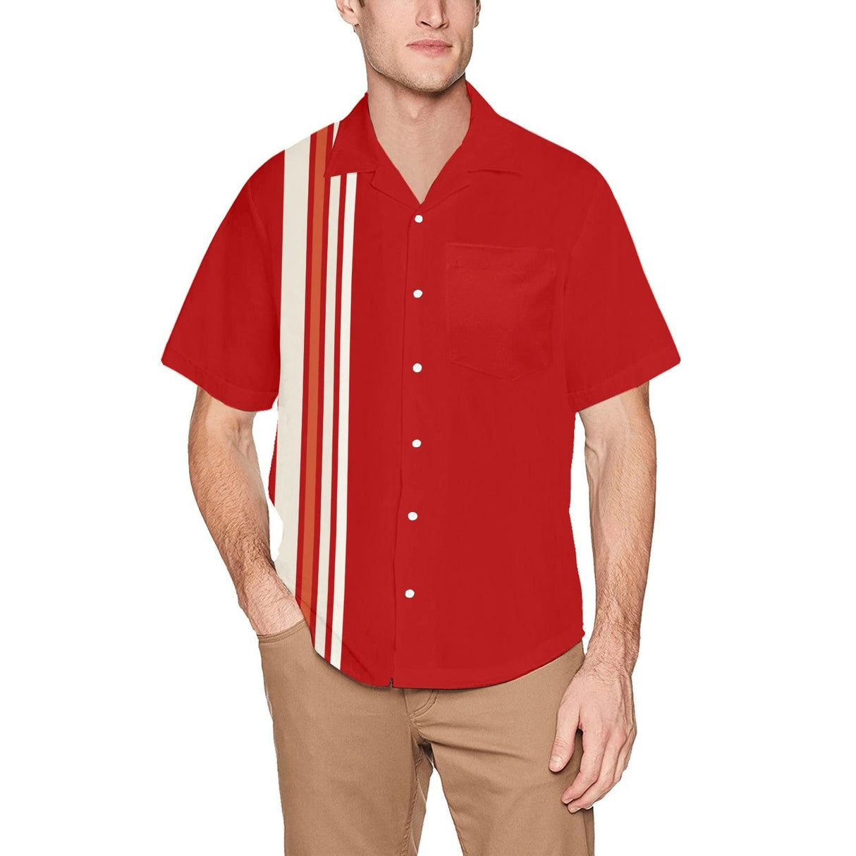 Bright Red and Wide Stripe - Retro Button Up Shirt