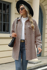 60s Mod Houndstooth Button Up Dropped Shoulder Coat