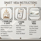 Smart View instructions: download, phone app, and art mode.