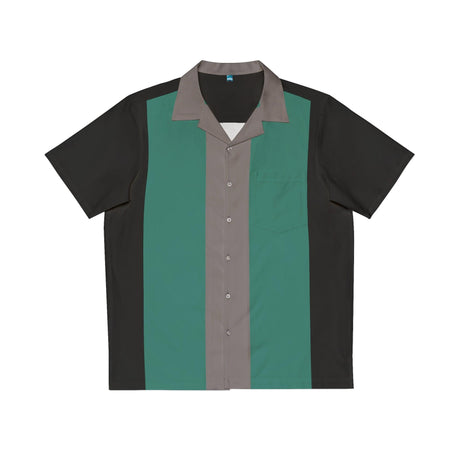 Green and Grey Two-Tone Panel - Retro Button Up Shirt