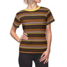 I Raided My Little Bro's Closet in Dark Brown with Pink, Orange, Yellow Stripes - Womens Retro Shirt