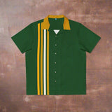 Green and Gold with Retro Stripes Bowling Style - Retro Button Up Shirt