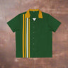 Green and Gold with Retro Stripes Bowling Style - Retro Button Up Shirt