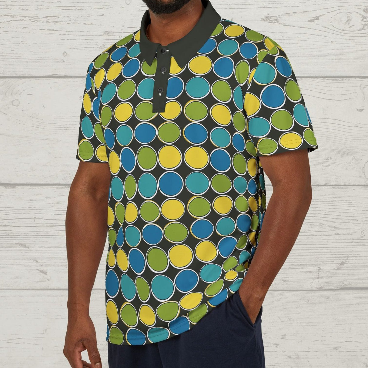 Vivid Spectrum Circles 1960s Retro Polo