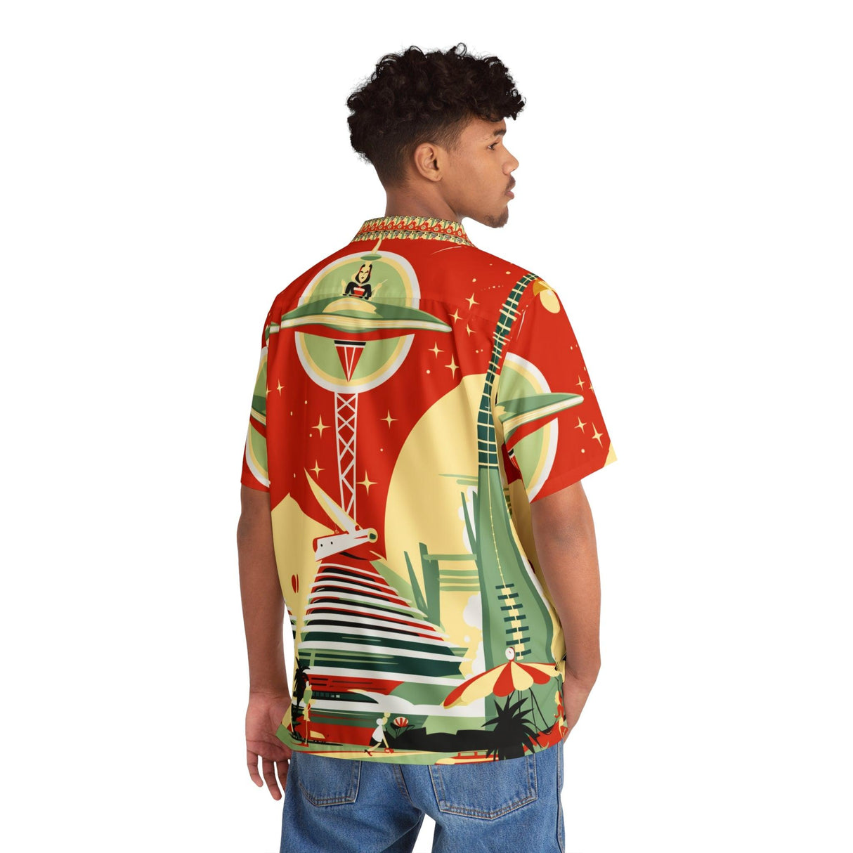 Atomic Vegas Futuristic Red - Retro Button Up Shirt