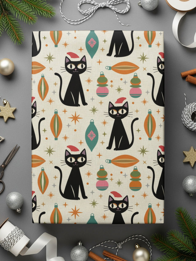 Retro Black Cat Patterned Wrapping Paper for Gifts