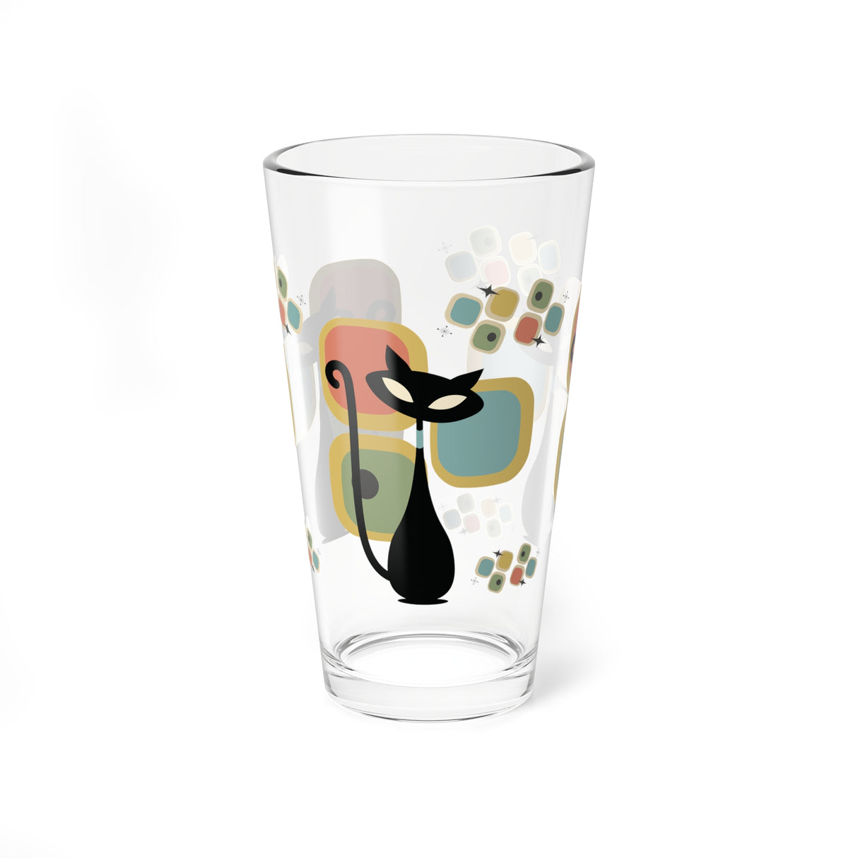 Atomic Black Cat Retro Lounge Pint Glass, 16oz