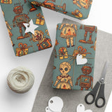 Quirky Robot and Doll Pattern Wrapping Paper