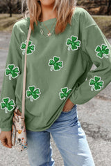 Sequin Lucky Clover Round Neck Long Sleeve Women's Sweatshirt