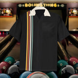 Johnny Black and Off-White with Retro Stripes Bowling Style - Retro Button Up Shirt