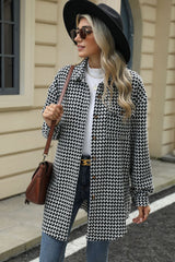 60s Mod Houndstooth Button Up Dropped Shoulder Coat