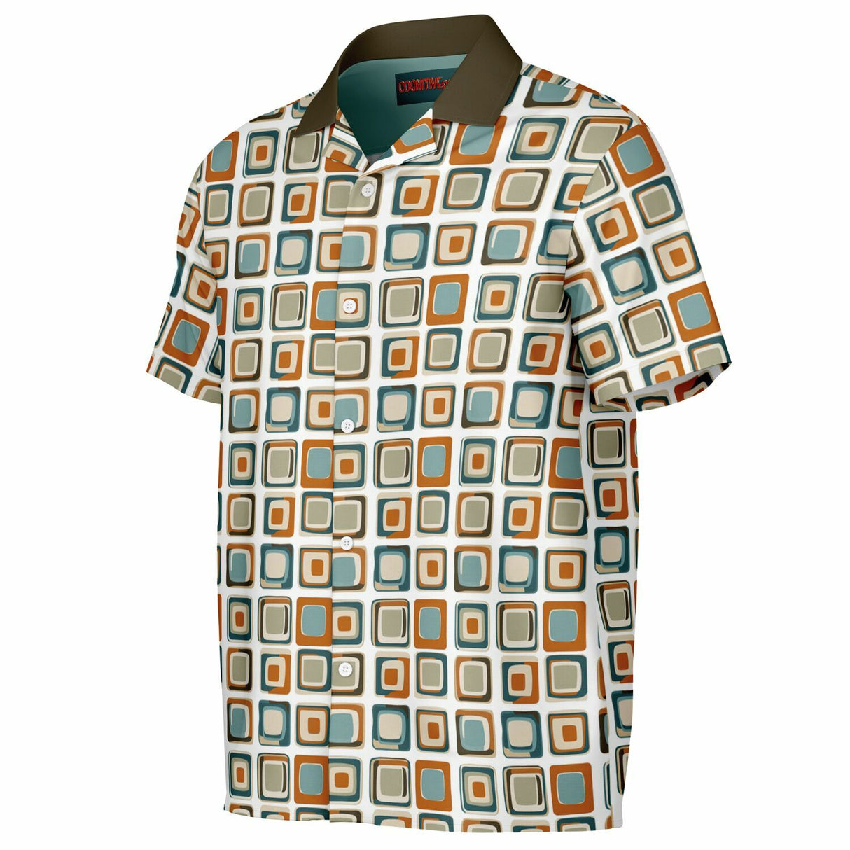 Mod Square Camp Spread Collar Short Sleeve - Retro Button Up Shirt