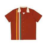 Dark Red Retro Color Striped Bowling Style - Retro Button Up Shirt