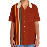 Dark Red Retro Color Striped Bowling Style - Retro Button Up Shirt