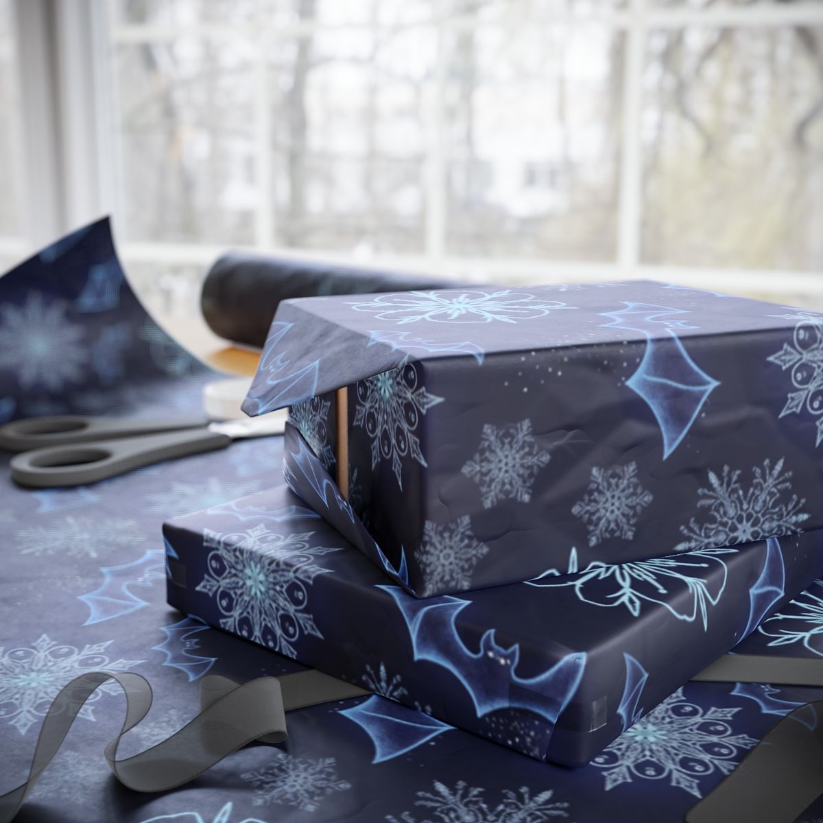 Elegant Snowflake Design Blue Wrapping Paper Product