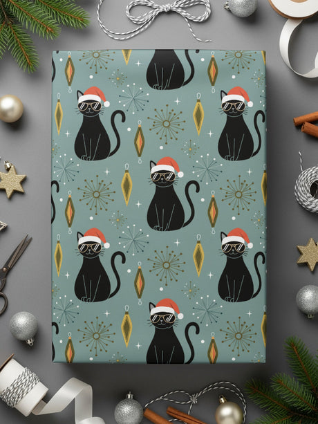 Festive Black Cat Design Gift Wrap for Holiday Season