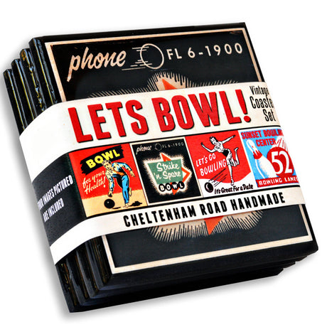 Lets Bowl!  Vintage Bowling Coaster Set