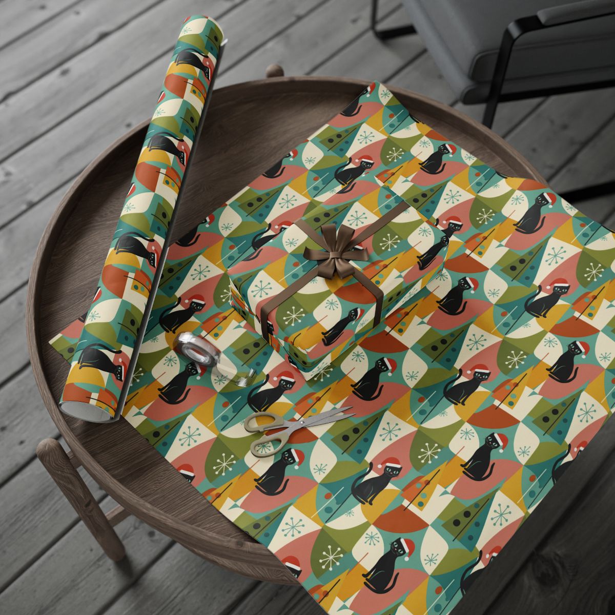 Colorful Abstract Penguin Christmas Wrapping Paper Sheets