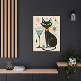 Black Cat Martini Framed Canvas