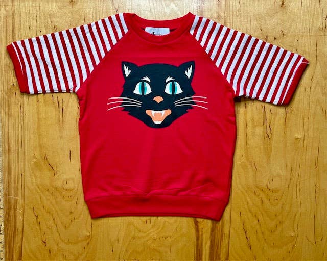 Bettie Cat Red Striped Pullover Copped Sweater