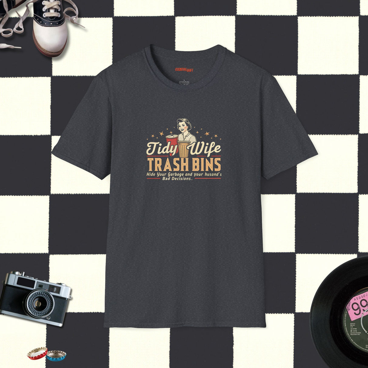 Tidy Wife Trash Bins Retro Graphic T-Shirt