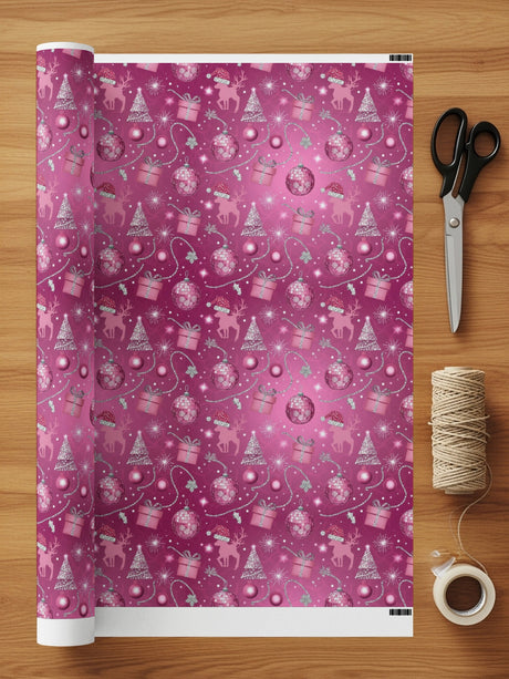 Festive Reindeer and Christmas Trees Wrapping Paper