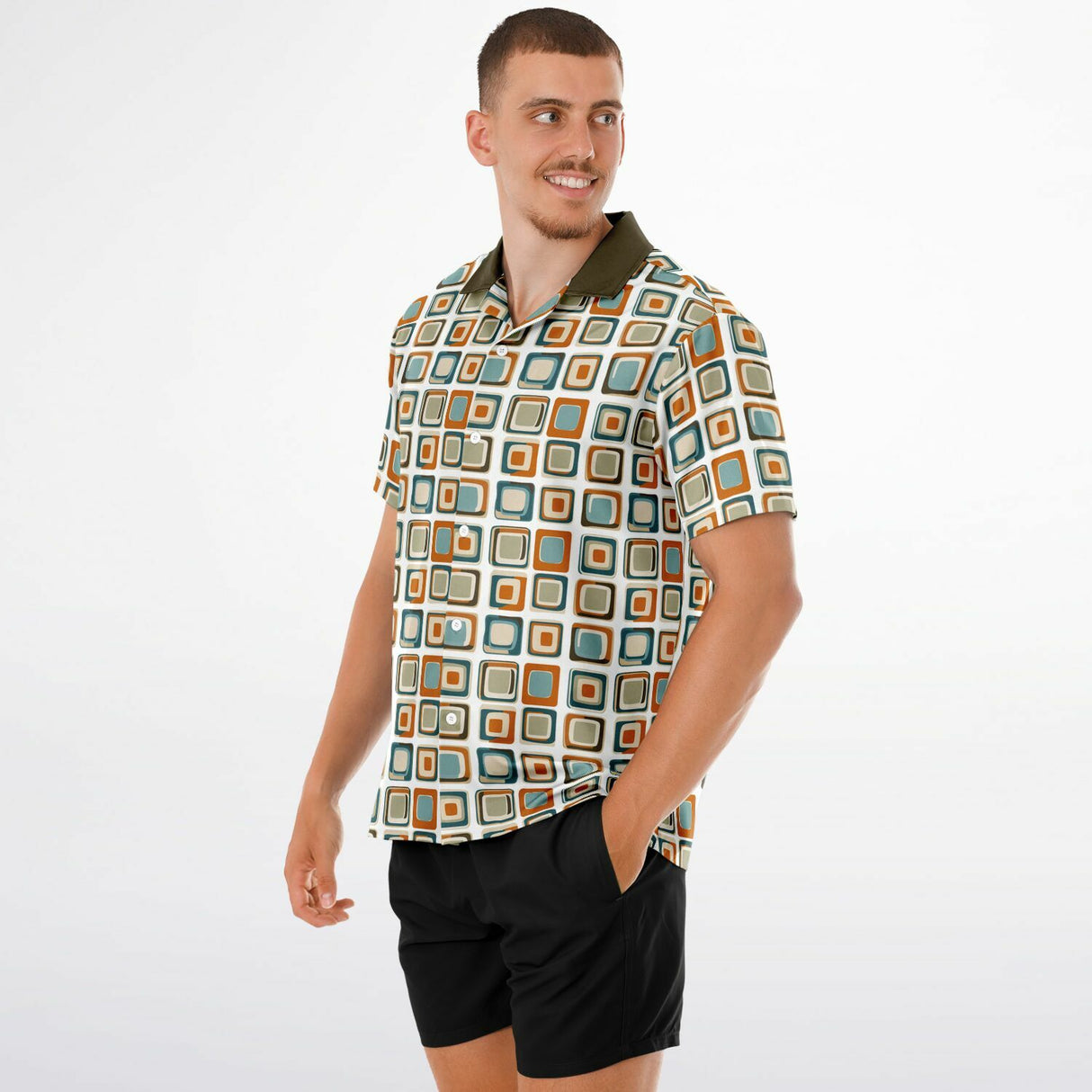 Mod Square Camp Spread Collar Short Sleeve - Retro Button Up Shirt