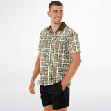 Mod Square Camp Spread Collar Short Sleeve - Retro Button Up Shirt