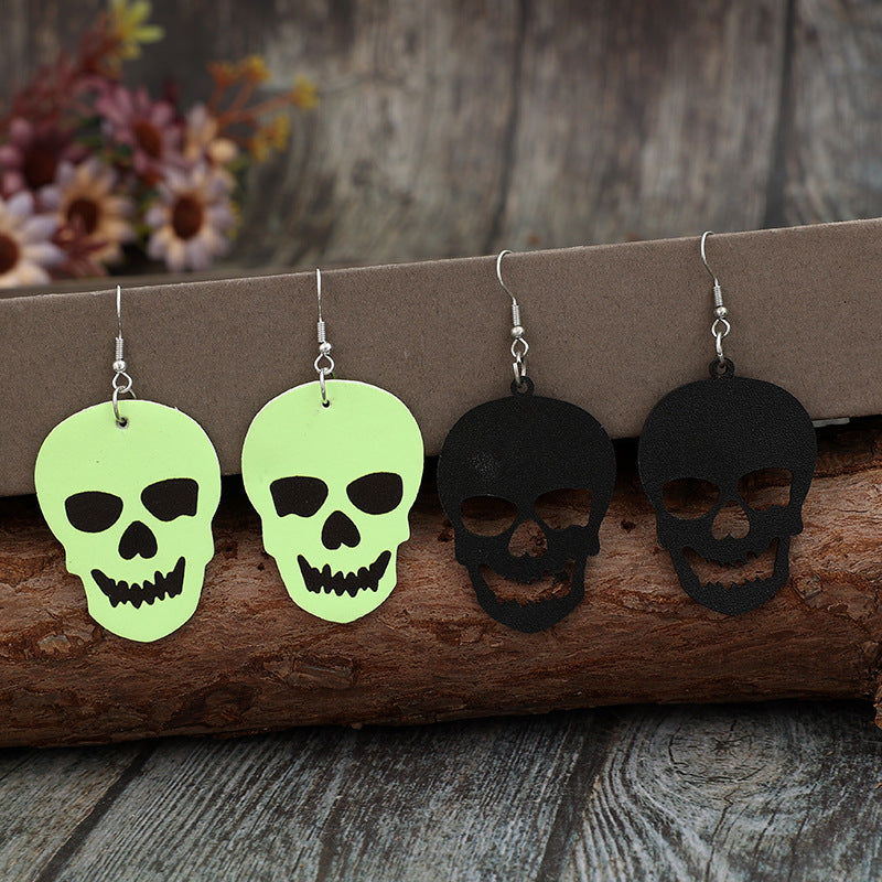 Skull Dangle Earrings 2 Piece PU Leather