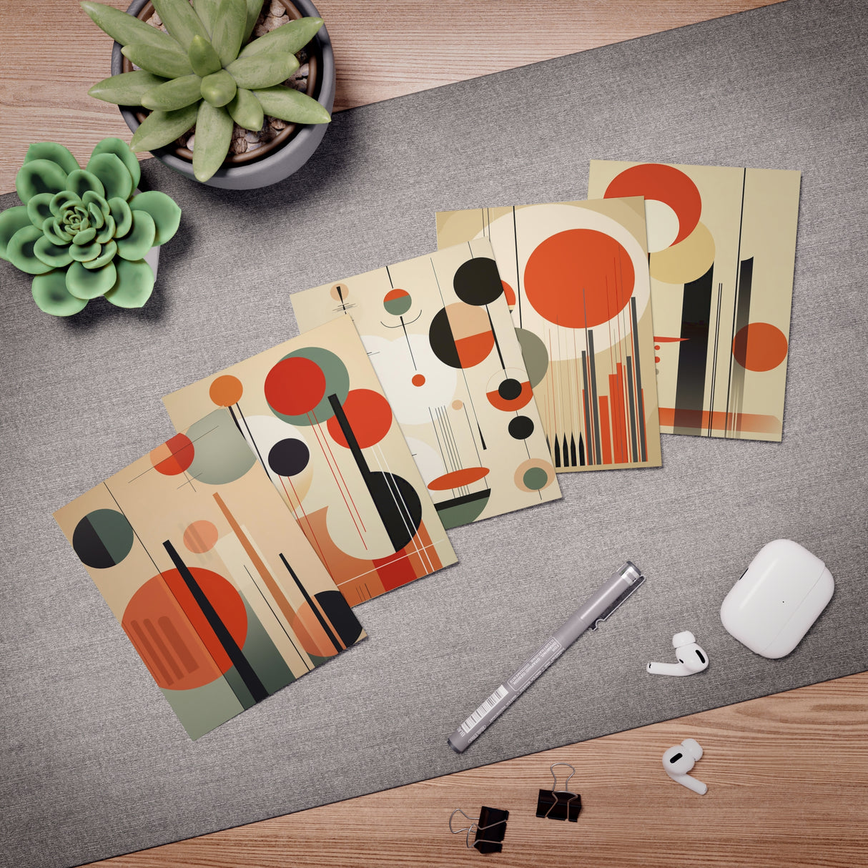 Mid Century Modern, Minimalist, Any Occasion Multi-Design Blank Greeting Cards (5-Pack)