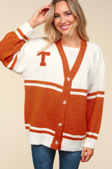 Lettermen V Neck Button Down Letter Patch Cardigan