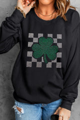 Rhinestone Checkered Lucky Clover Women's Sweatshirt