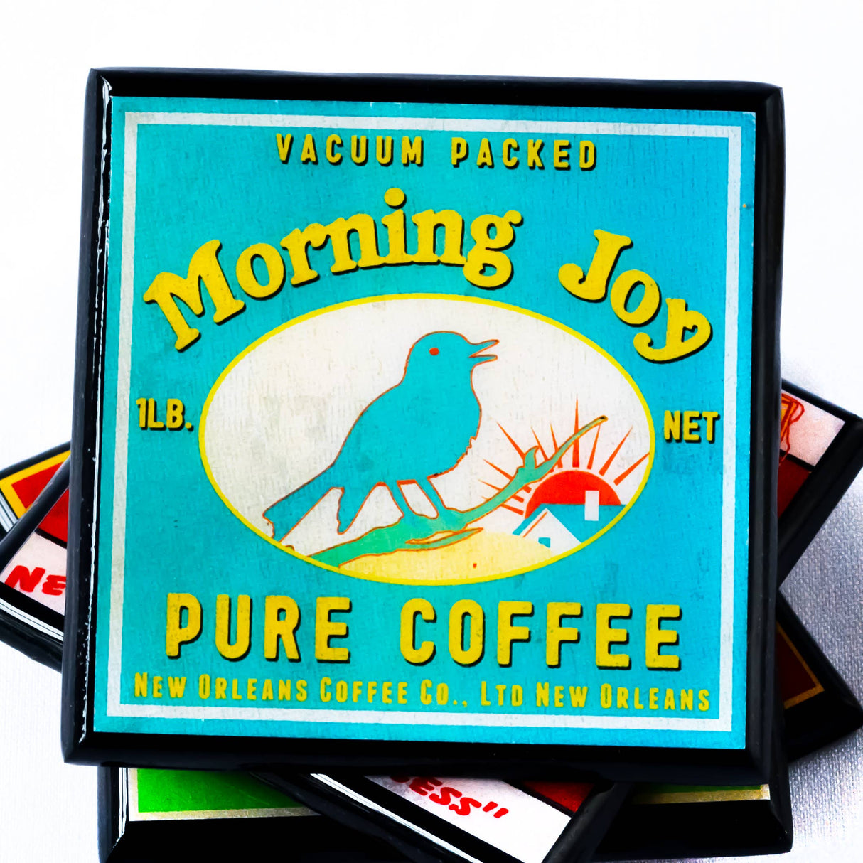 Not Without My Coffee!  Vintage Coffee Label Coaster Set