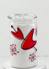 MCM Red Sputnik Boomerang 16 oz Glass with Drinking Lid and Straw