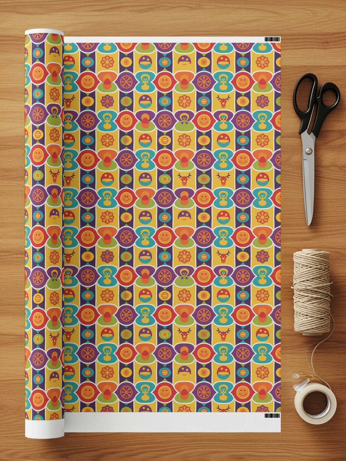 Vibrant Geometric Emoji Patterned Wrapping Paper