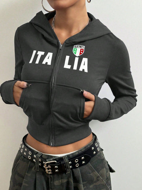 Italia Zip Up Long Sleeve Women's Hoodie