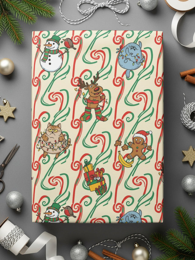 Festive Holiday Wrapping Paper with Fun Characters
