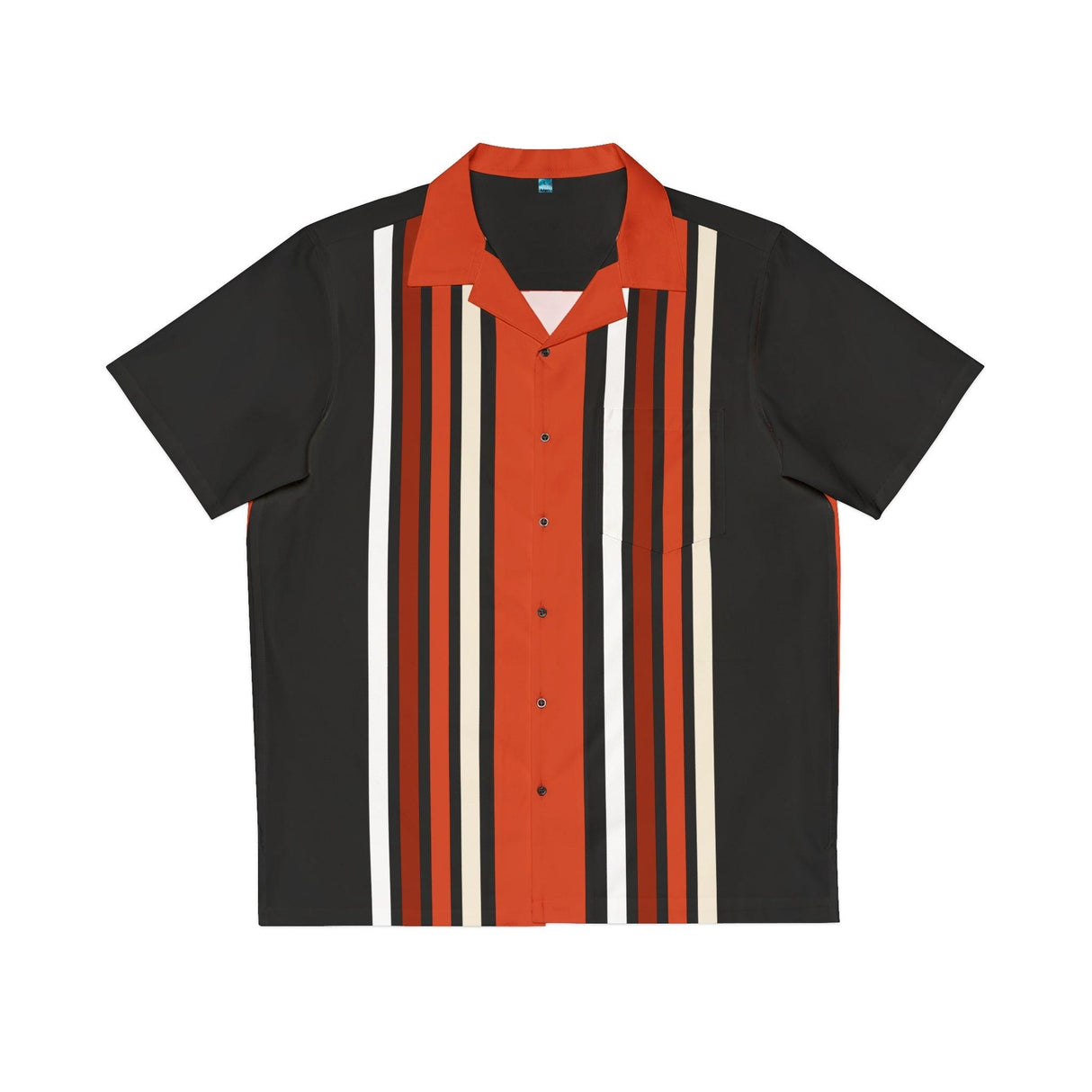 Fire Red Striped Bowling Style -Retro Button Up Shirt